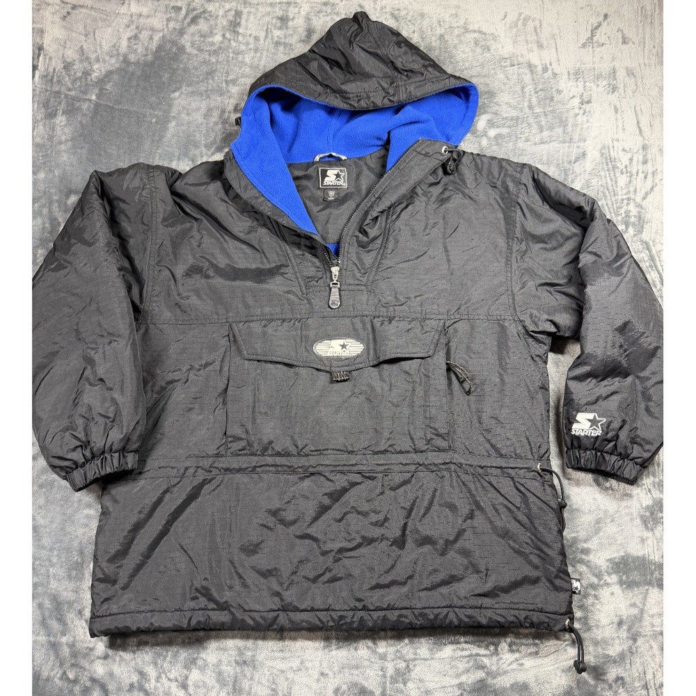 Vintage Starter Black Blue Fleece Anorak Jacket Women L